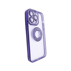 Capa de Silicone Suave com Design de Diamante para Apple iPhone 14 Pro Max Roxo Capa de Silicone Suave com Design de Diamante para Apple iPhone 14 Pro Max Roxo